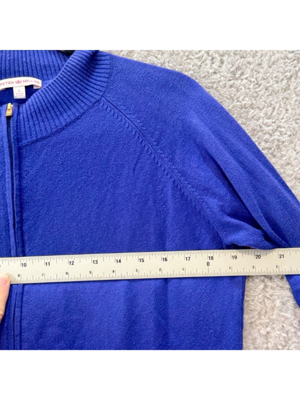 Peter Millar Women's L Cardigan Royal Blue Cotton & Cashmere Zip Summer Sweater - Picture 8 of 9
